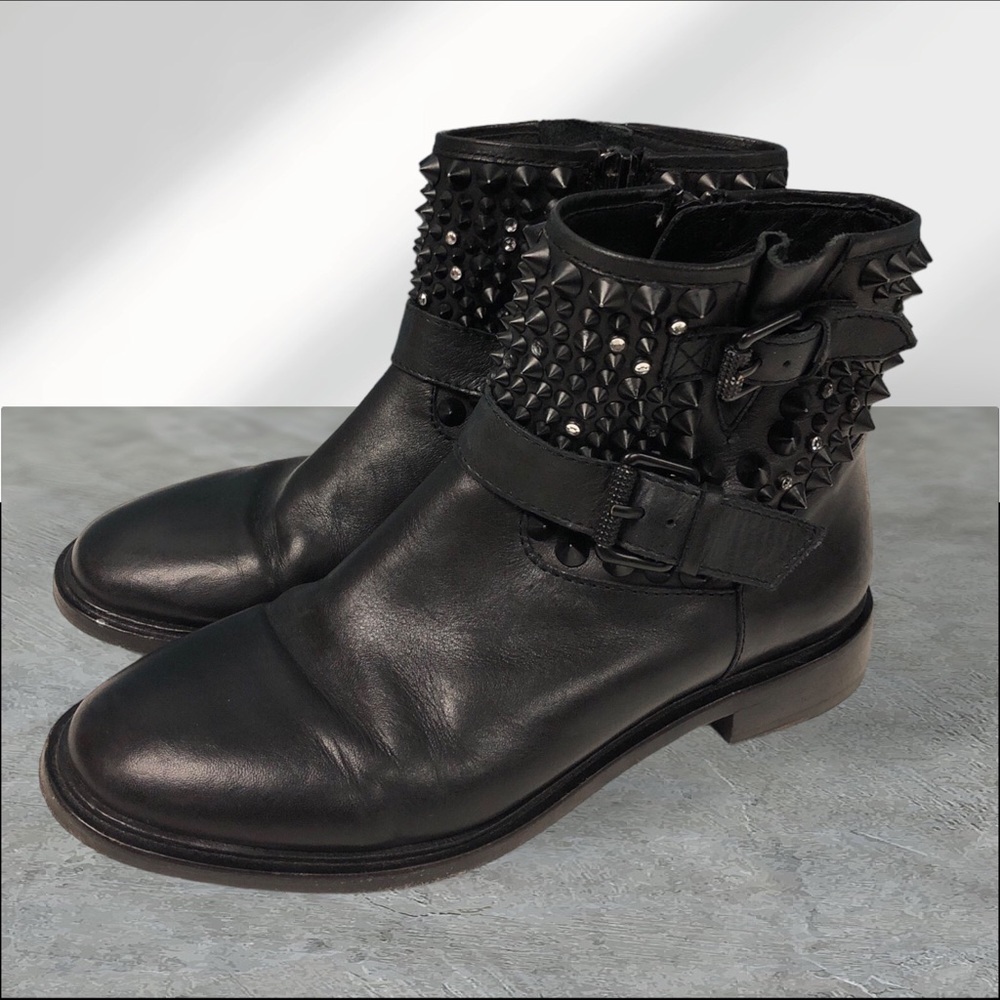 ASH PUNKY BIS Women's US 5-5.5 / EUR 35 Black Studded Combat‎ Boots